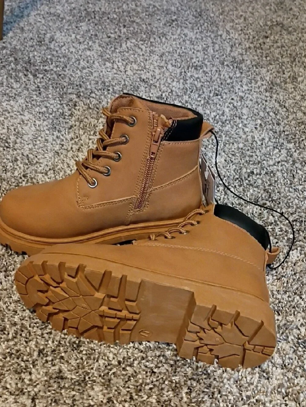 Kids Tan Lace-Up Ankle Boots with Padded Collar